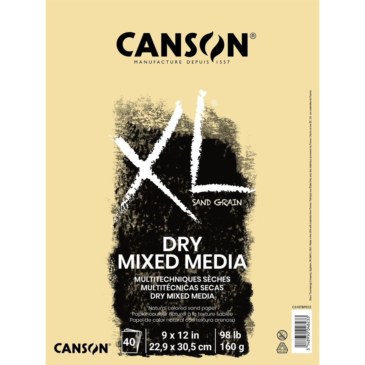 Canson XL Sand Grain Dry Mixed Media Pad Natural 9"X12"-Fold, Over, 40 Sheets